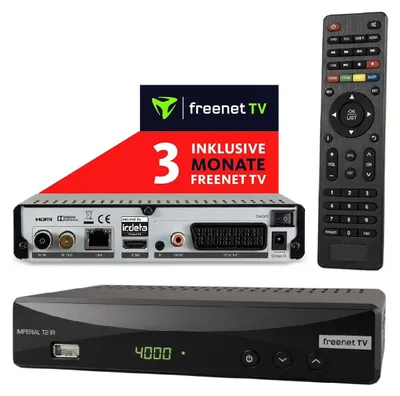 Produktbild von Imperial T2 IR Plus DVB-T2 Receiver (3 Monate FREENET TV) HDMI & SCART, USB, PVR Ready, HDTV mit Aufnahmefunktion und Time-Shift + HDMI Kabel