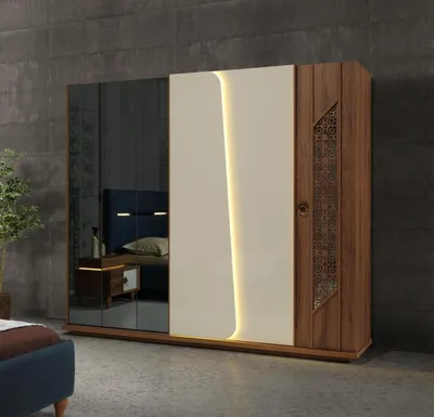 Produktbild von Schlafzimmer Kleiderschrank Schrank Holz Design braun Luxus LED Schränke