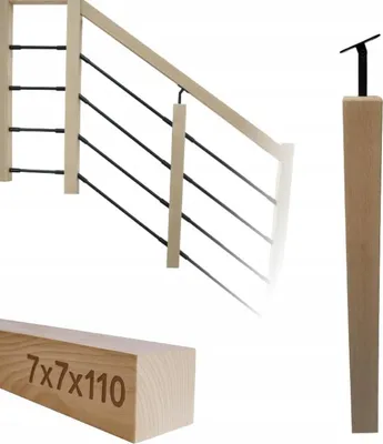 Obrázok produktu pre Drevený stĺpik - hranoly - bukové drevo - 7 x 7 x 110 cm - kompletná montážna súprava - pre zábradlie - nastaviteľný držiak zábradlia