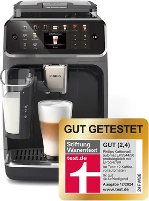 Produktbild von PHILIPS Serie 5500 Kaffeevollautomat – LatteGo Milchsystem, 20 heiße und kalte Kaffeespezialitäten, 40% leiser mit SilentBrew, QuickStart, Grau (EP5544/50)