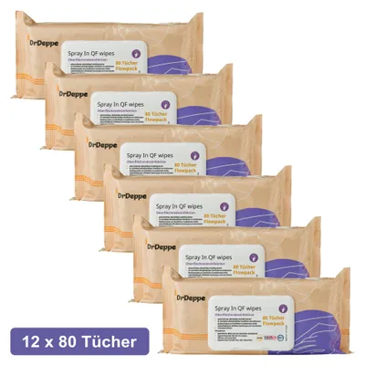 Produktbild von DrDeppe - Spray In QF wipes - alkoholhaltige Flächendesinfektionstücher - Flowpack (mit LID) 12 x 80 Tücher