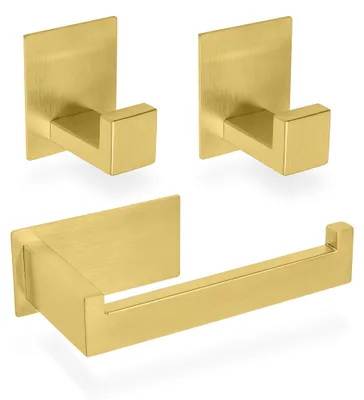 Produktbild von ECENCE Toilettenpapierhalter + 2 Handtuchhaken ohne Bohren Gold