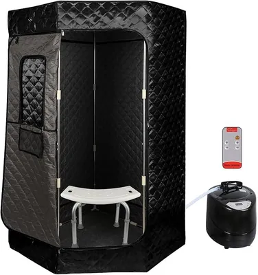 Zdjęcie produktu dla Sauna przenośna, pojemność 3 litry, składana sauna, kabina o mocy 1000 W, z pilotem i jednym urządzeniem do aromaterapii, przeznaczona do namiotów saunowych, wspomagająca detoksykację (czarna, wymiary: 90 x 90 x 180 cm)