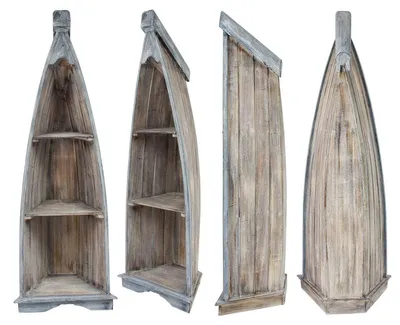 Produktbild von Regal in Bootsform mit Steeg Badregal Bootsregal Boot Standregal Aufbewahrung Albesia Holz, Farbe:Braun Blau, Größe:Mittel