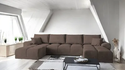 Produktbild von SYDNEY  U-förmige Wohnlandschaft mit Samtbezug Farbe Monolith 20 Braun Breite 385 cm  Ecke mit Schlaffunktion und und Bettkasten