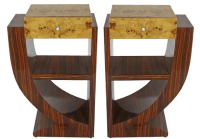 Immagine prodotto di Casa Padrino Set di tavolini Art Deco marrone / marrone chiaro 50 x 40 x h. 75 cm - Tavolini in mogano e radica con cassetto - Comodini - Qualità lusso