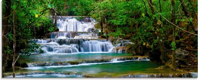 Produktbild von ARTland Glasbild Tiefen Wald Wasserfall Größe: 125x50 cm