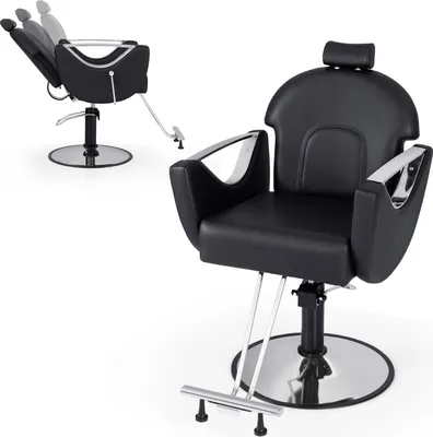 Produktbild von COSTWAY Friseurstuhl höhenverstellbar, Salonstuhl 360° drehbar, Frisiersessel mit Kopfstütze & Hydraulikpumpe, Barber Stuhl bis 150kg schwarz