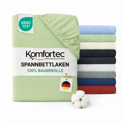 Produktbild von Komfortec Jersey Spannbettlaken 140x200 cm, 100% Baumwolle, Grün, KI-generiertes Bild