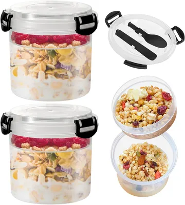 Produktbild von Famanu Müsli-Becher To Go - 600 + 200 ml - Joghurtbecher mit Löffel - Doppelwandiger Becher für unterwegs