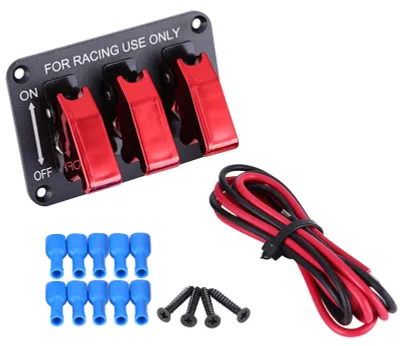 Immagine prodotto di Pannello con interruttori a levetta a 3 gruppi da 12 V per auto da corsa, rosso