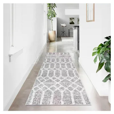 Produktbild von Rutschfester Teppichläufer für Flure, waschbar, weicher Küchenläufer für Schlafzimmer, Flure, Wohnzimmer und Küche, Boho Grau, 80 x 200 cm