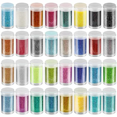 Image de 32 couleurs de poudre à paillettes premium, paillettes fines, une gamme de couleurs ultime