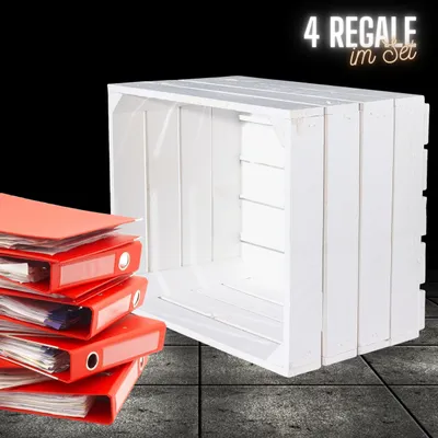 Produktbild von 4er Set neue weiße Holzkisten für Aktenordner Regal Büro DIY 50x40x30cm