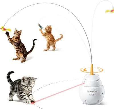 Produktbild von Interaktives Katzenspielzeug – 2-in-1: Laserpointer und Katzenangel – 3 Modi – mit Saugnapf – USB-wiederaufladbar