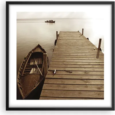 Produktbild von Gerahmtes Poster - Schwarzer Rahmen - Brücke Boot Sepia - 50x50 cm - Wand Bild - Wanddeko - Wandbilder - Kunstposter - Wandposter - Bilderrahmen - Bilder - Kunstdruck - Wandbild - P2BAC50x50-4135