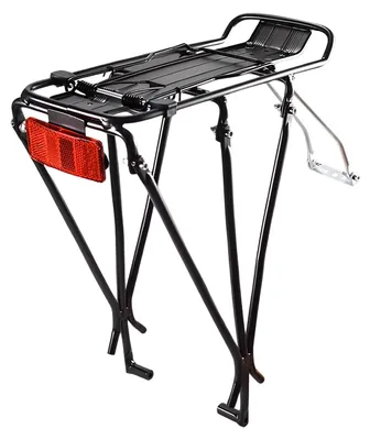 Produktbild von Gepäckträger für Fahrräder hinten, Aluminiumlegierung, maximale Tragfähigkeit 25 kg, mit Reflektor, federbelastete Klappe für Mountainbikes, Rennräder und MTBs.