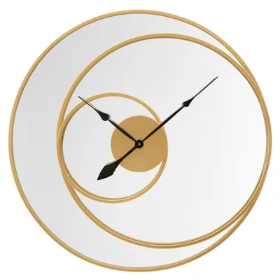 Image de FURNLUX miroir mural horloge or 90cm / Couleur principale : Or / Dimensions : 90 x 90 x 6 cm
