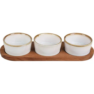 Produktbild von Excellent Houseware | Serviertablett Set - 3 Keramikschalen - Akazienholz - Elegantes Design - Vielseitig einsetzbar
