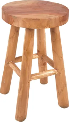 Produktbild von Massivholz Teak Sitzhocker handgefertigt - Ø 29 cm - Holz Sitz Hocker Blumen Ständer mit 4 Beinen