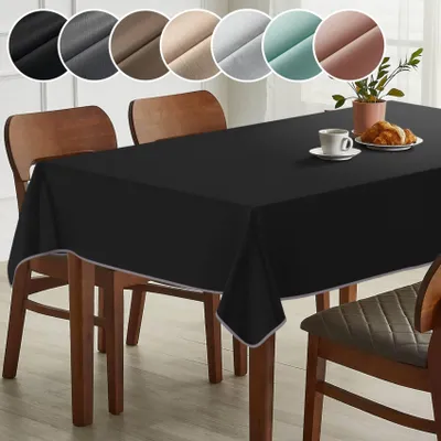 Produktbild von Tischdecke Leinen-Optik - MILA Premium Stoff-Tischtuch mit Beschichtung Tischwäsche Stoff-Tischdecke uni Anthrazit 140x200cm mit Paspelband