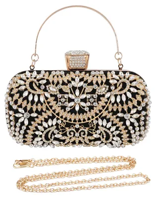 Immagine prodotto di CORIOS Pochette da sera da donna, borsa a mano con strass scintillanti e catena. Piccola
