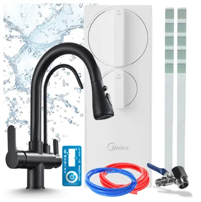 Produktbild von Untertisch-Wasserfiltersystem Ari Nordic, Ro5 Umkehrosmose 400 Gpd, Tanklos Mit Pumpe, 3-Wege-Küchenarmatur, Schwarz Matt, Messing, Perlator, Schwenkbar