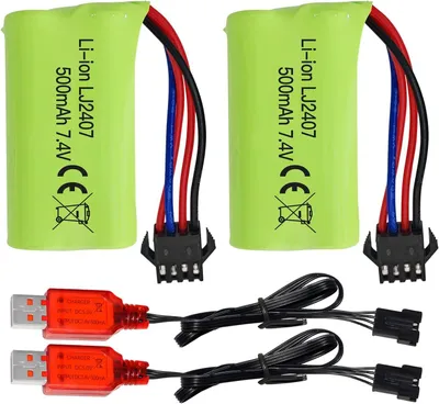 Image de 2x Batterie Li-Ion 7.4V 500mAh High Speed avec chargeur USB - Compatible avec EC16, DE85 RC bateau, modèle de bateau, RC voiture