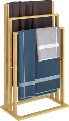 Produktbild von CASARIA® Wieszak na ręczniki stojący Drewno bambusowe 3 drążki 40 x 24 x 82 cm Półka Wieszak na ręczniki Wolnostojący Wieszak na ręczniki łazienkowe Bez wiercenia W kształcie schodów