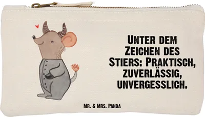 Produktbild von Mr. & Mrs. Panda Federmappe Stier Astrologie Größe S Klein - Weiß - Geschenk, Mäppchen, Make-Up Tasche, pencil case, Pouch, Sternzeichen, Stifteetui, Schminktasche