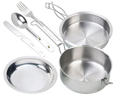 Image de 6 ustensiles de cuisine en acier inoxydable spécial camping