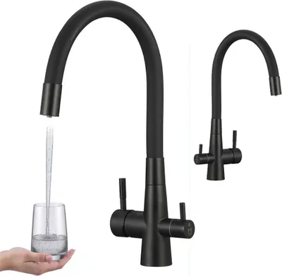 Produktbild von Riveco Küchenarmatur in Schwarz mit Wasserfilter und flexiblem Auslauf
