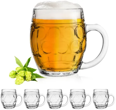 Produktbild von PLATINUX Biergläser mit Henkel 500ml (max.610ml) aus Glas Set 6-Teilig Bierglas Bierkrug Maßkrug mit Ornament Muster