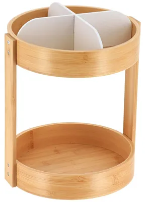 Immagine prodotto di Organizer girevole in bambù con 2 vassoi - bianco opaco - Tendance