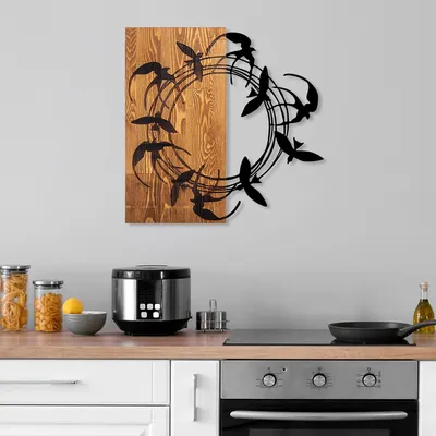 Image de Wallity, Spiral Birds 1, Accessoire mural décoratif en bois, 100 % BOIS / MÉTAL, noyer, 58 x 58 cm