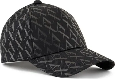 Zdjęcie produktu dla Armani Exchange Czapka baseballowa z nadrukiem na całej powierzchni, czarna, rozmiar uniwersalny
