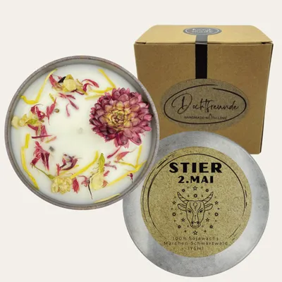 Produktbild von Sternzeichen Stier – Handgemachte Sojawachs – Kerze – Personalisiertes Astrologie – Geschenk