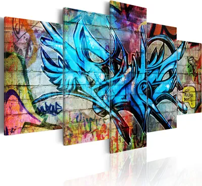 Produktbild von Leinwandbilder Graffiti 200x100 cm Vlies Leinwandbild 5 tlg Kunstdruck modern Wandbilder XXL Wanddekoration Design Wand Bild - Street Art Maueroptik bunt Straßenkunst 020105-14