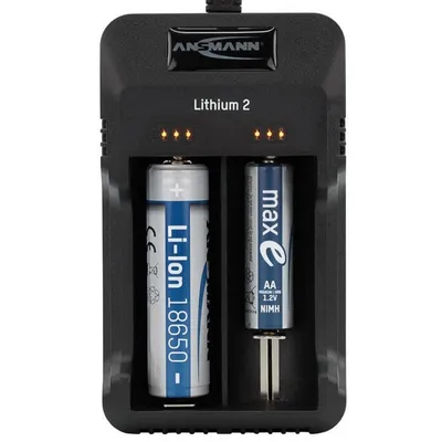 Produktbild von ANSMANN Lithium 2 Ladegerät für 1-2 Li-Ion Akku 3,6V, 3,7V mit LED-Ladestatusanzeigen, schwarz