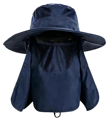 Imagen del producto de Sombrero con ala ancha y protección para el cuello, factor de protección solar UPF 50+, tejido de malla transpirable, color azul marino, para