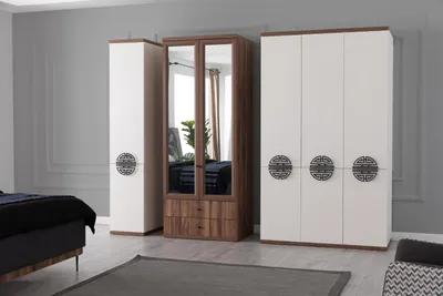 Obrázek produktu pro Bílá ložnicová skříň Dřevěný nábytek Designový moderní šatník
