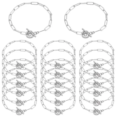 12er-Pack Paperclip-Armband-Ketten, Edelstahl, 195 mm, OT-Verschluss