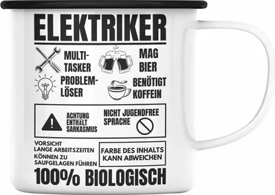 Produktbild von Trendation - Elektriker Emaille Tasse Geschenk Elektromeister Lustiger Spruch Männer Geschenkidee Multitasker (Schwarz)