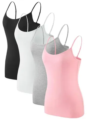 Produktbild von Damen Unterhemden 4er Pack Verstellbare Spaghettiträger Tank Top XL Schwarz/Grau/Weiß/Rosa
