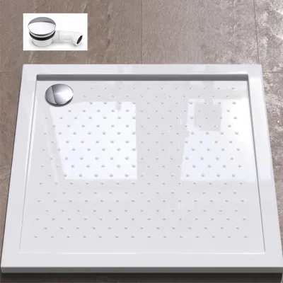 Produktbild von doporro Duschtasse Duschwanne Anti-Rutsch 80x80x4 flach inkl. Ablaufgarnitur aus Acryl in Weiß DIN-Anschlüsse auch für bodenebene Montage geeignet Lucia1AR