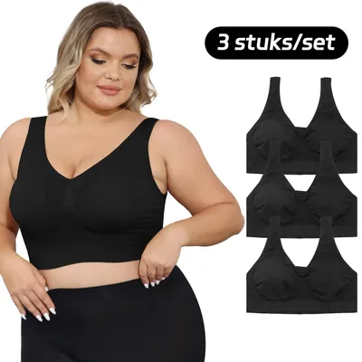 Produktbild von 3er Pack Set Übergröße BH Damen ohne Bügel Bustier Damen große Brüste Schlaf BH Push up Sport BH gepolstert Bralette-Schwarz-XL