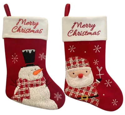 2 weiße Weihnachtsstrümpfe, Weihnachtsstiefel zum Befüllen, Deko