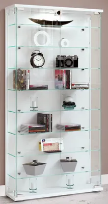 Produktbild von VCM Glasvitrine stehend | Vitrine Glas mit ESG-Sicherheitsglas | Maße ca. H. 114 x B. 59 x T. 17 cm | Standvitrine Glas | Modern und platzsparend | Glas Vitrinenschrank – Stelas L