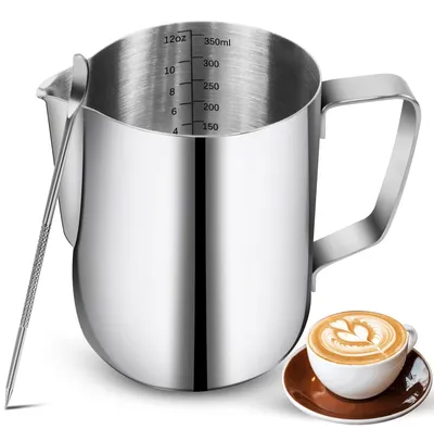 Milchaufschäumkännchen 12 oz Edelstahl mit Latte-Art-Stift