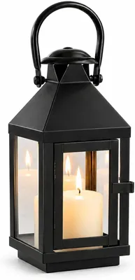 Zdjęcie produktu dla Lampion czarny, 22 x 10 cm, metalowy lampion na świece, do użytku zewnętrznego, lampion nagrobny, idealny na cmentarz, odporny na warunki atmosferyczne, lampion ogrodowy, metalowy świecznik